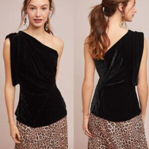 Anthropologie Black Velvet Asymmetrical Blouse